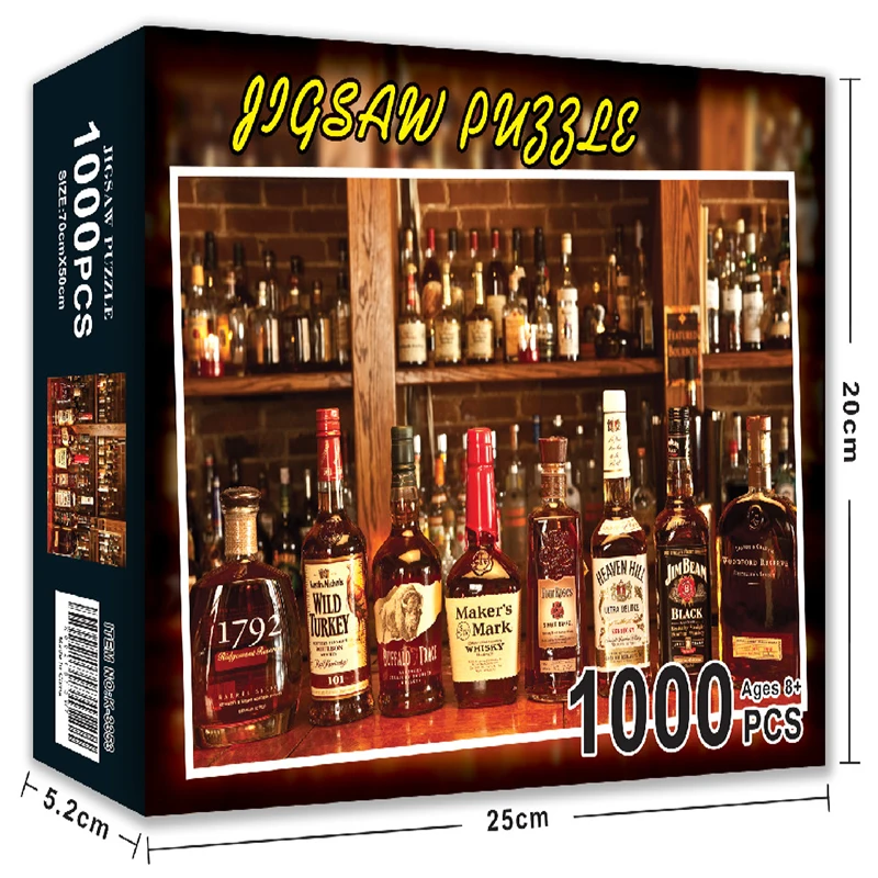 

New 1000 Pieces Liquor Whisky Puzzles For Adults Fashion Design Paper Jigsaw Games Precious Gift Box Fidget Toy Wholesale