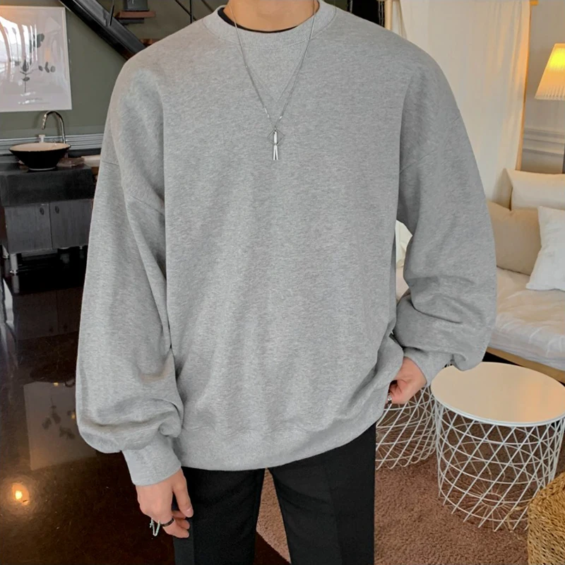 

2023 Oversize Sweatshirt Solid Color O-Neck Long Sleeve Men's Sweatshirts Korean Fashion Loose Hoodies Streetwear Harajuku N89