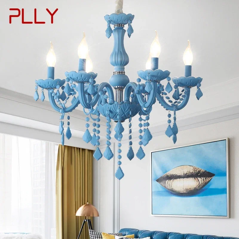 

PLLY Blue Crystal Pendent Lamp Art Candle Lamp Children's Room Living Room Restaurant Bedroom Cafe Clothing Store Chandelier