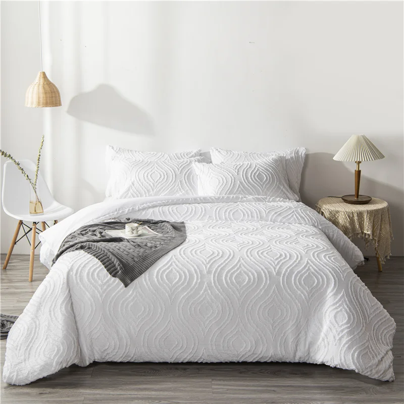 

Nordic Simple White Duvet Cover Set Bedroom Double Bed Luxury Quilt Bedding Home Textiles 220x240cm King Size