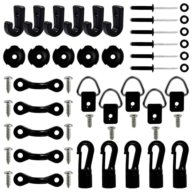 

Kayak Deck Rigging Kit Accessory, Kayak J Hooks With Rivets D Ring With Screw Kit Lashing Hooks Kayak Deck Loops Kit