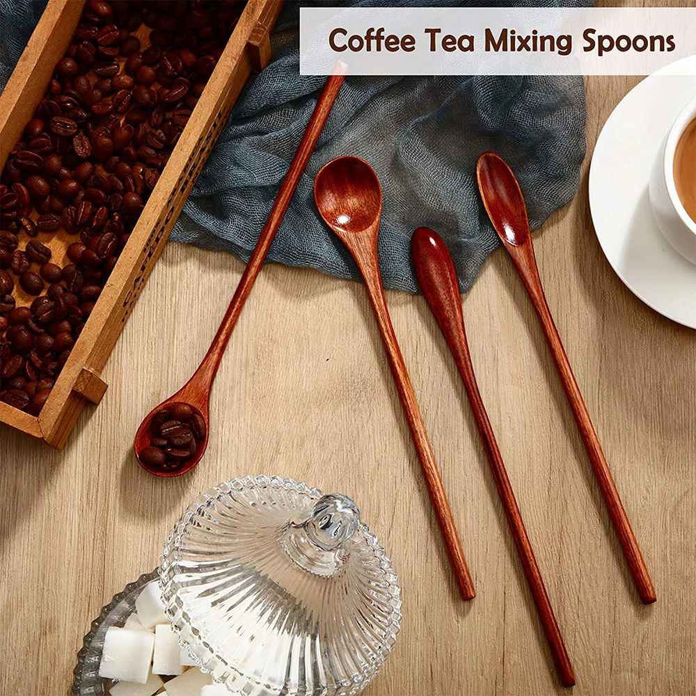 

4Pcs Wooden Spoon Honey Teaspoon Seasoning Coffee Tea Sugar Spoons Wood Iced Tea Spoons Small Stirring Spoon for Mixing Coffee