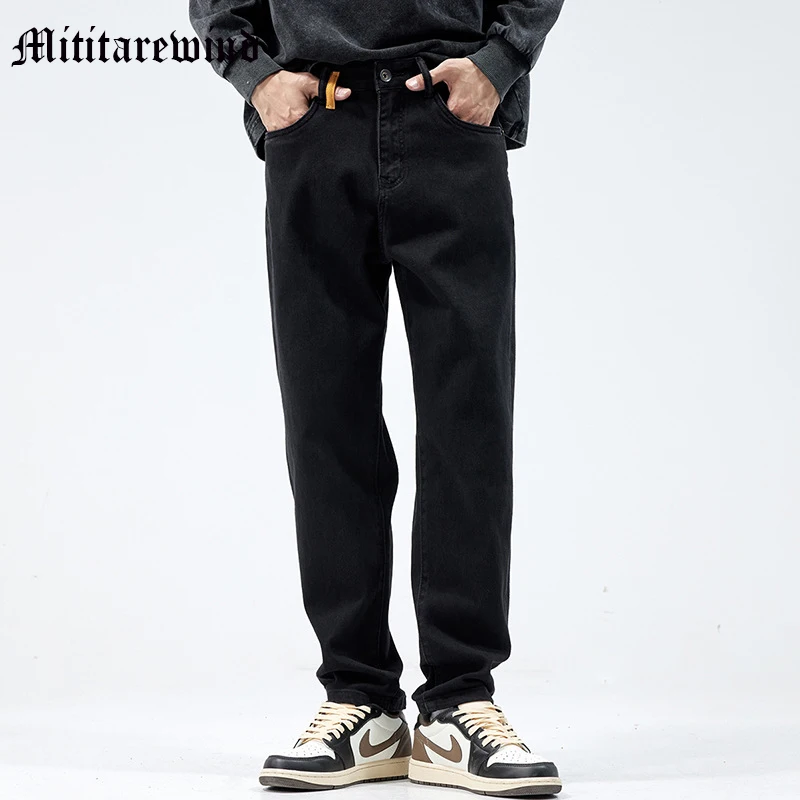 

Джинсы-стрейч мужские прямые, модные черные джинсовые брюки в стиле High Street, уличная одежда в стиле хип-хоп, однотонные универсальные Молодежные повседневные брюки