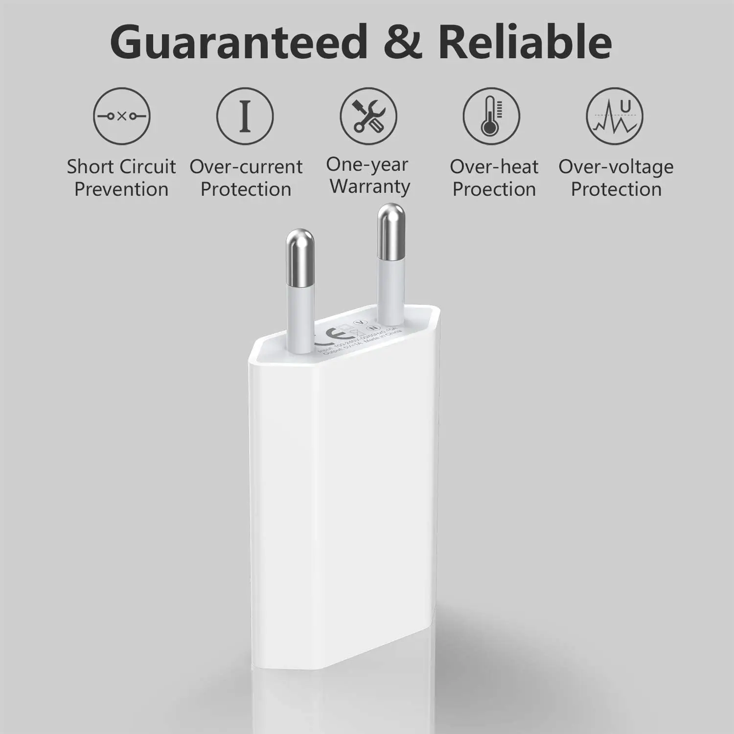 100Pcs/lot  European EU Plug USB 5W 1A AC Travel Wall Charging Charger Power Adapter For Phone x 9 8 7 6 6S 5 5S 4 4S 3GS