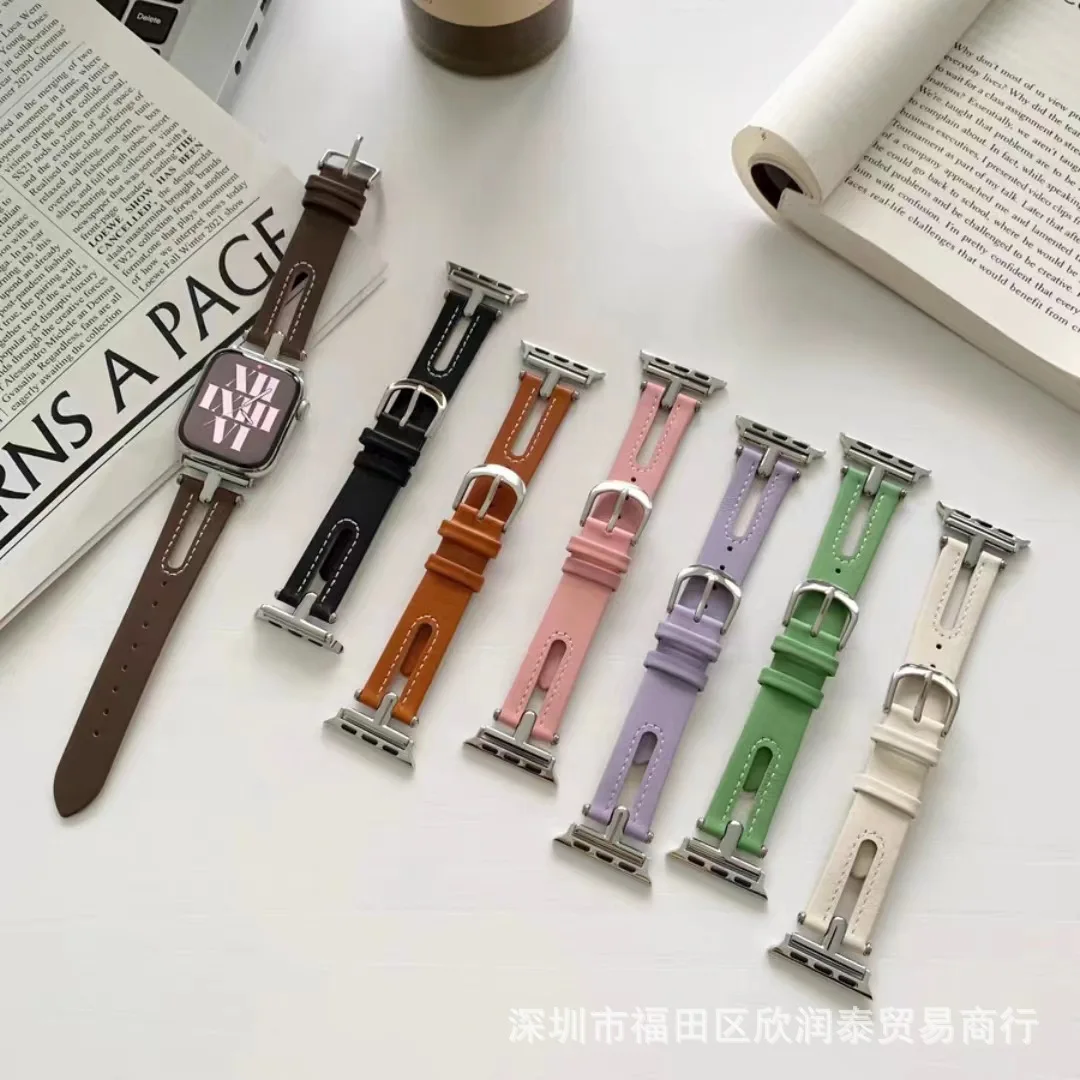 

The New T-word Breathable All-Match Strap Is Suitable For Apple Watch Iwatch7 Top Layer Leather Fashion