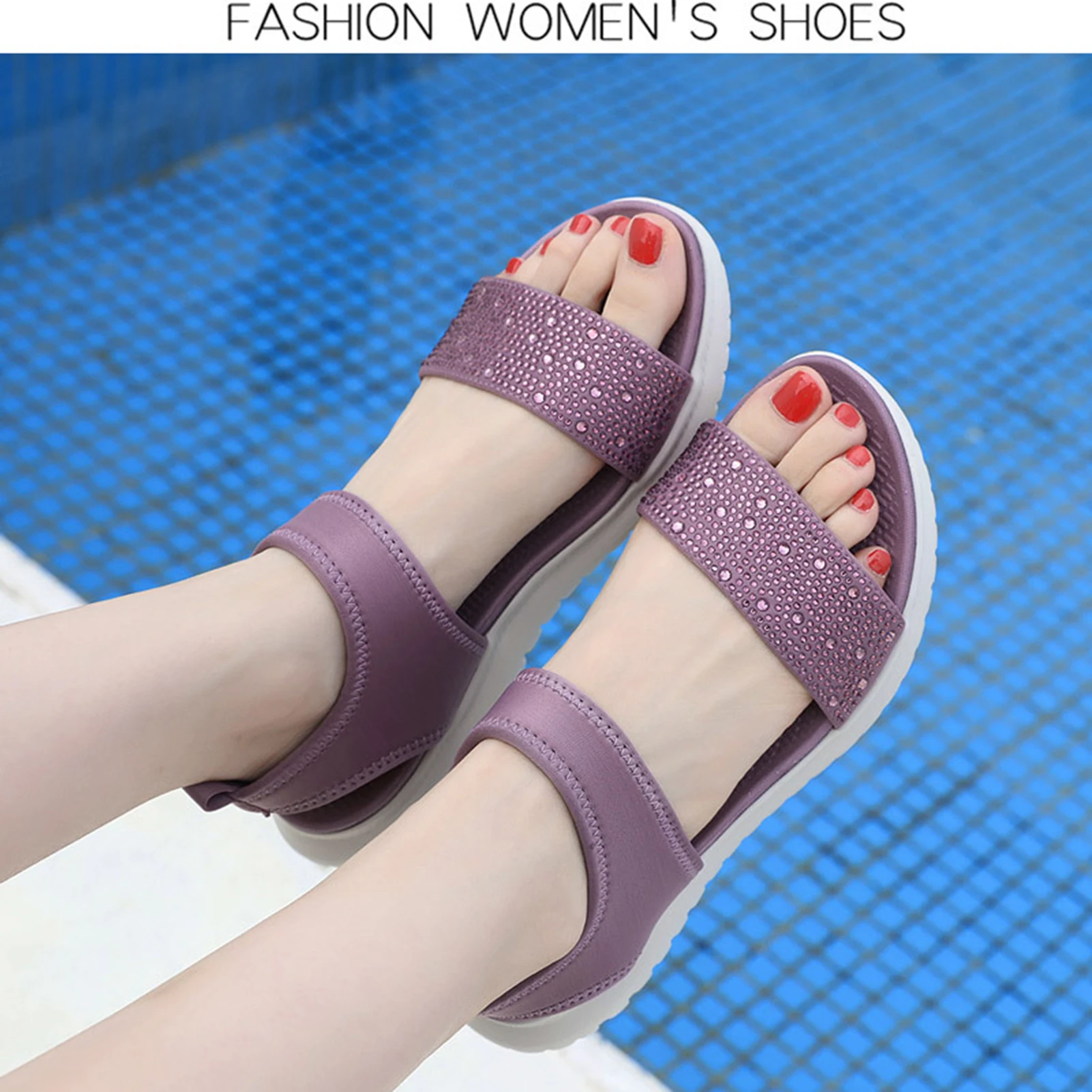 Summer Women's Sports Sandals With Rhinestone Comfortable Breathable Shoes For Shopping Dating