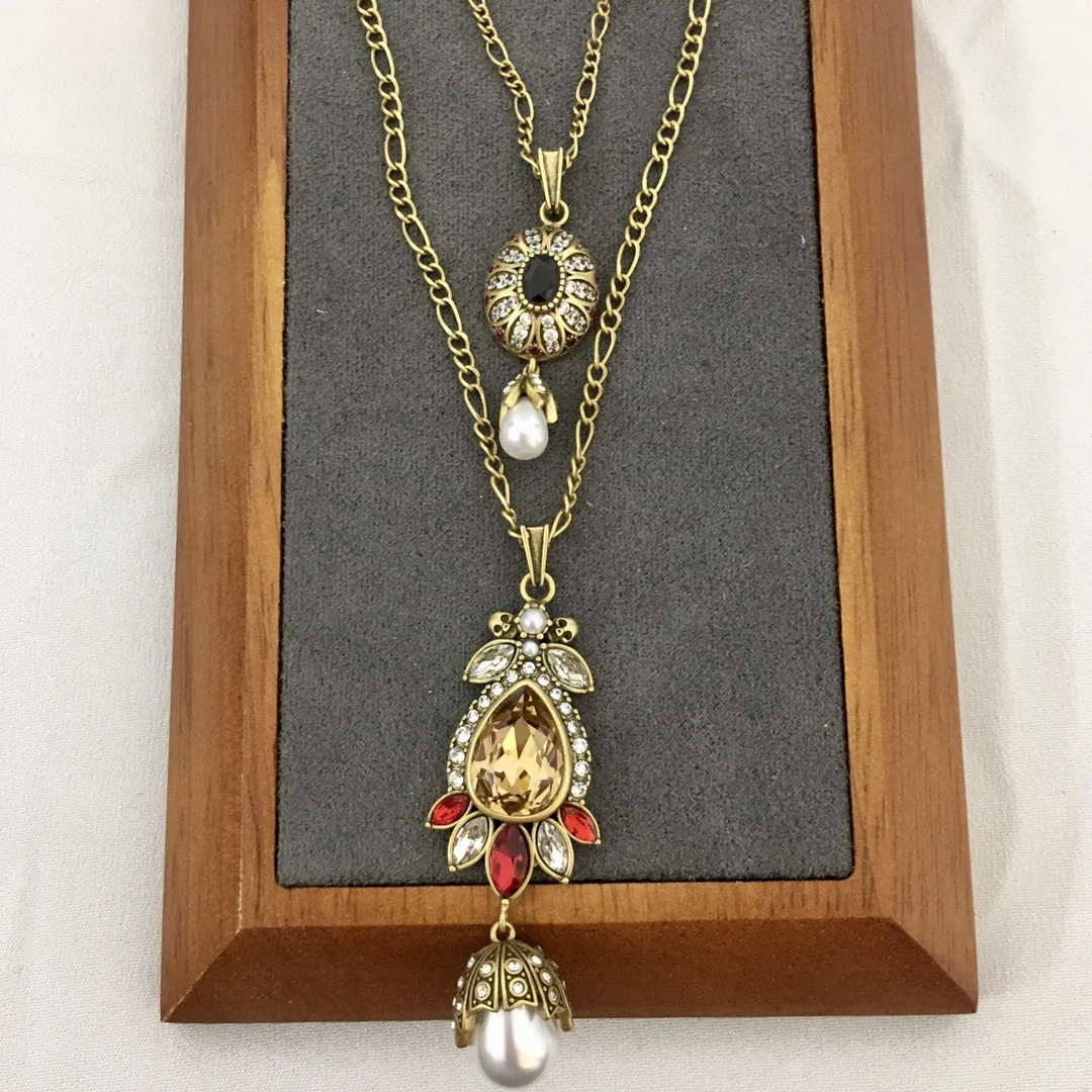 

Fashion vintage inlaid crystal pearl sunflower drop necklace