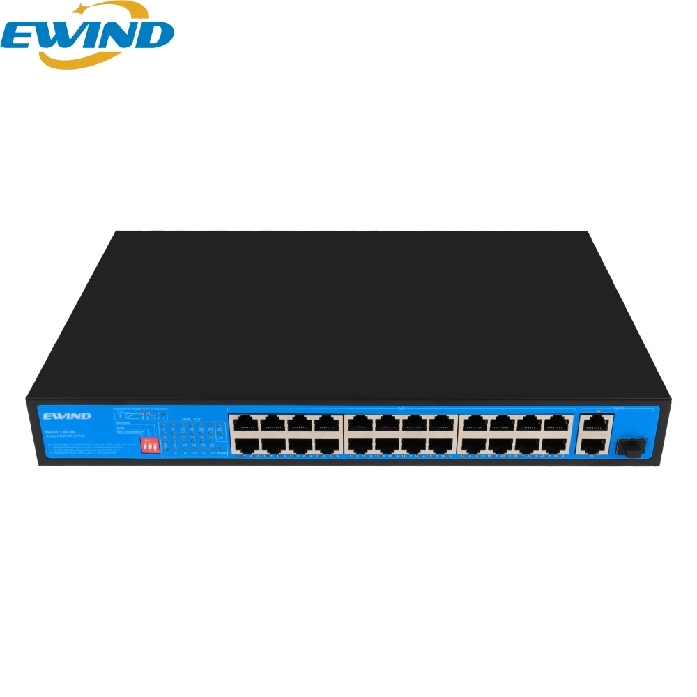 EWIND POE Switch 24 Ports 10/100M Ethernet Switch with 2 Gigabit RJ45 Port and 1*1000M SFP Slot Network Switch AI Smart Switch