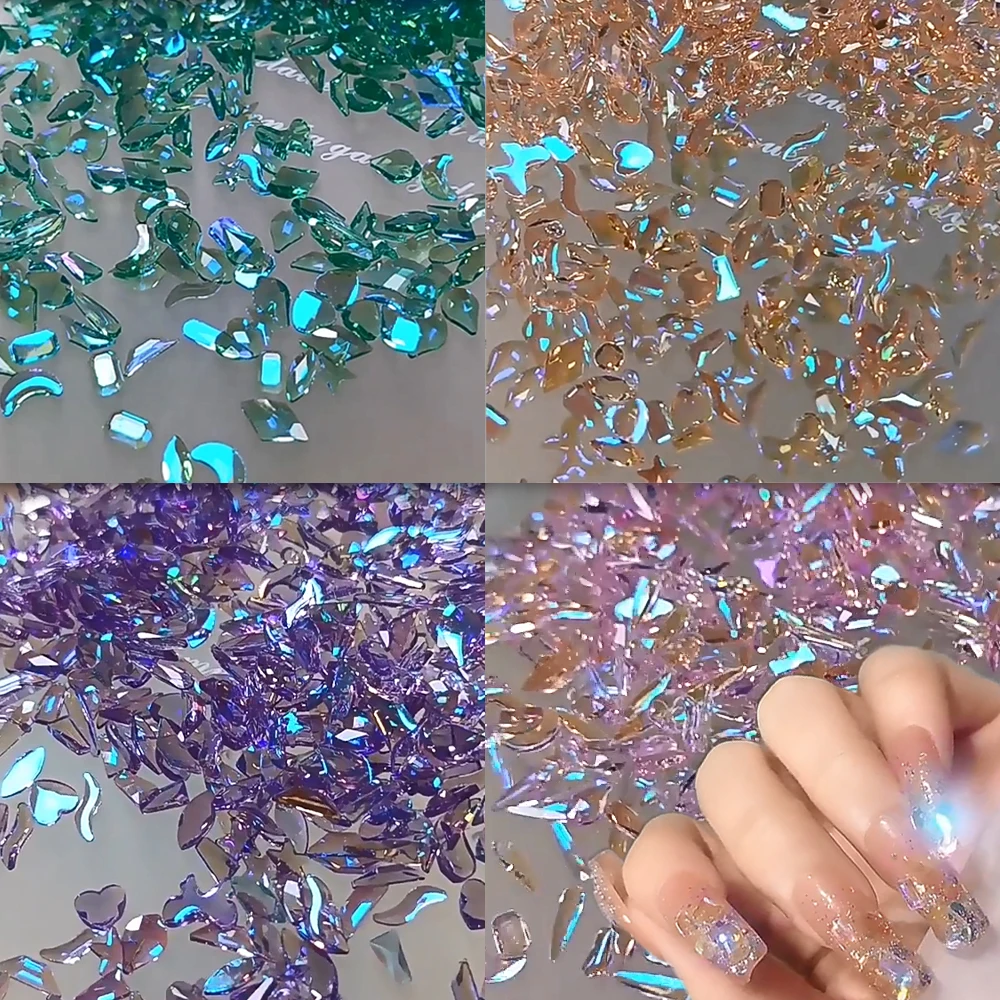 

100 шт. Аврора цвет AB дизайн ногтей Стразы с плоским основанием микс-формы мерцающие хрустальные камни для 3D гибридные драгоценные камни укра...