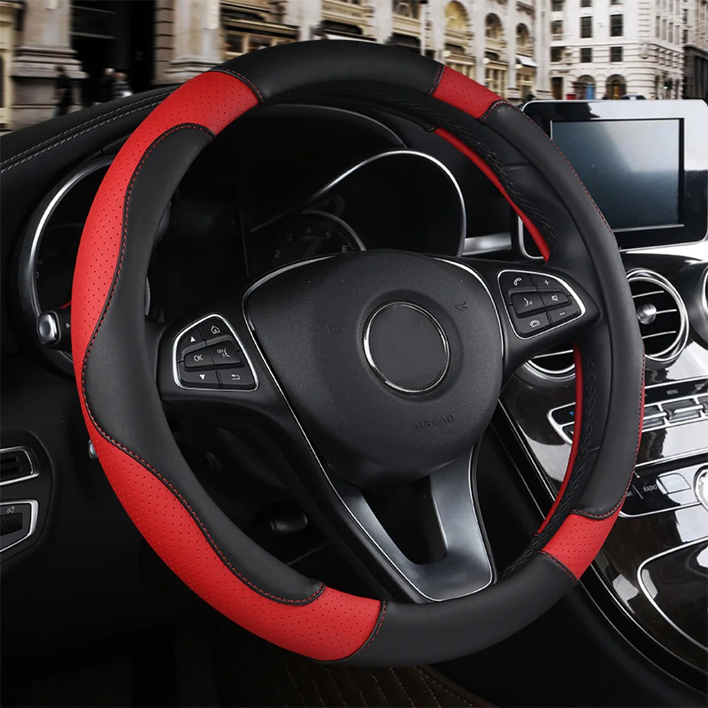 

Car Steering Wheel Cover 38cm 15inch PU Leather Silicone Steering Wheel Booster Cover Anti-skid Accessories