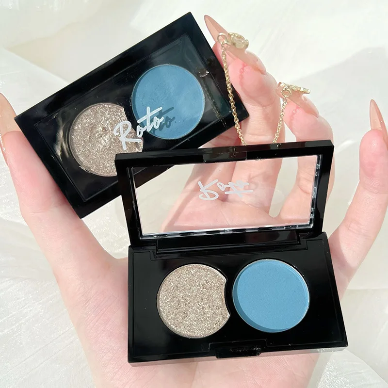 Two-color Small Milk Blue Eyeshadow Palette Matte Pearl Glitter Sequins The Powder Texture Is Fine and Does Not Fly Powder