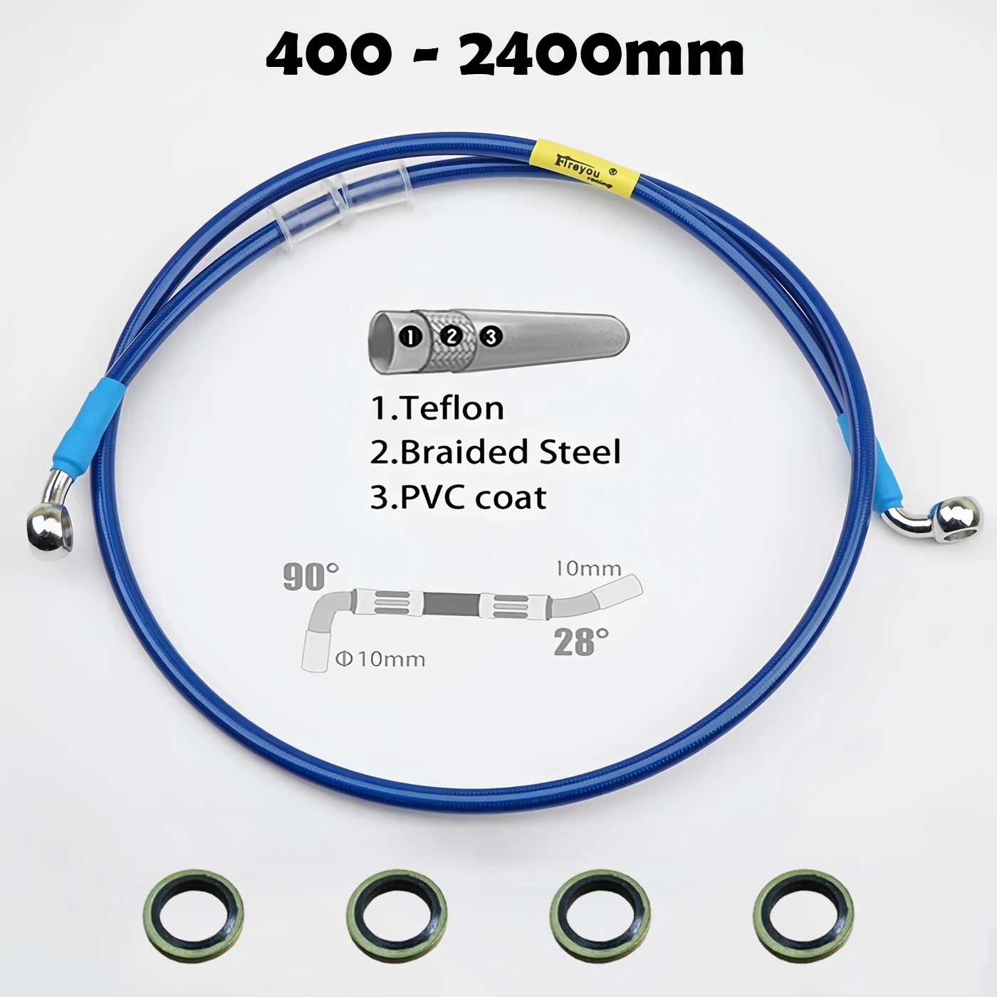 

Синий AN3 1/8 "Стальной плетеный задний передний тормозной шланг, муфта для мотоцикла, гидравлическая масляная трубка 28, 90 градусов, M10, банджо, квадроцикл, питбайк