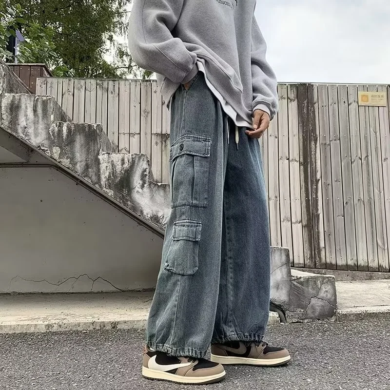 Blue High Waist Women Jeans American Vintage Hip-Hop Denim Trouser Buttons Design Straight Summer NEW Mom Denim Wide Leg Pants