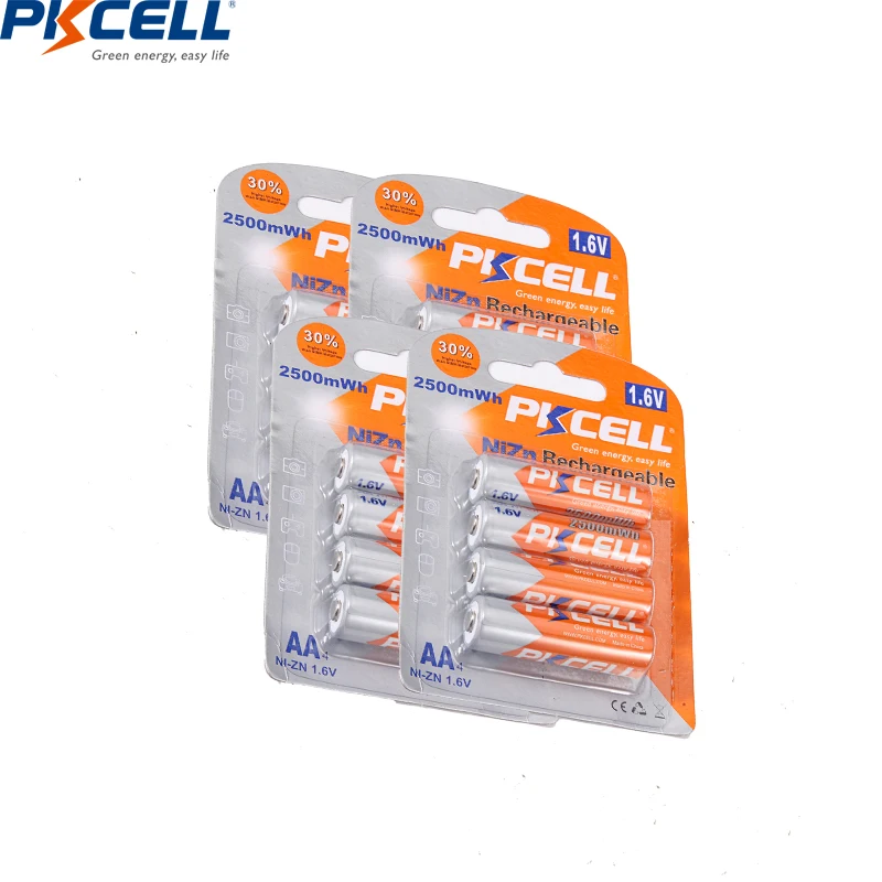 

16PC/4card PKCELL 1.6V AA Battery 2500mWh Ni-Zn AA Rechargeable Batteries 2A Nickel-Zinc Battery For flashlight toys