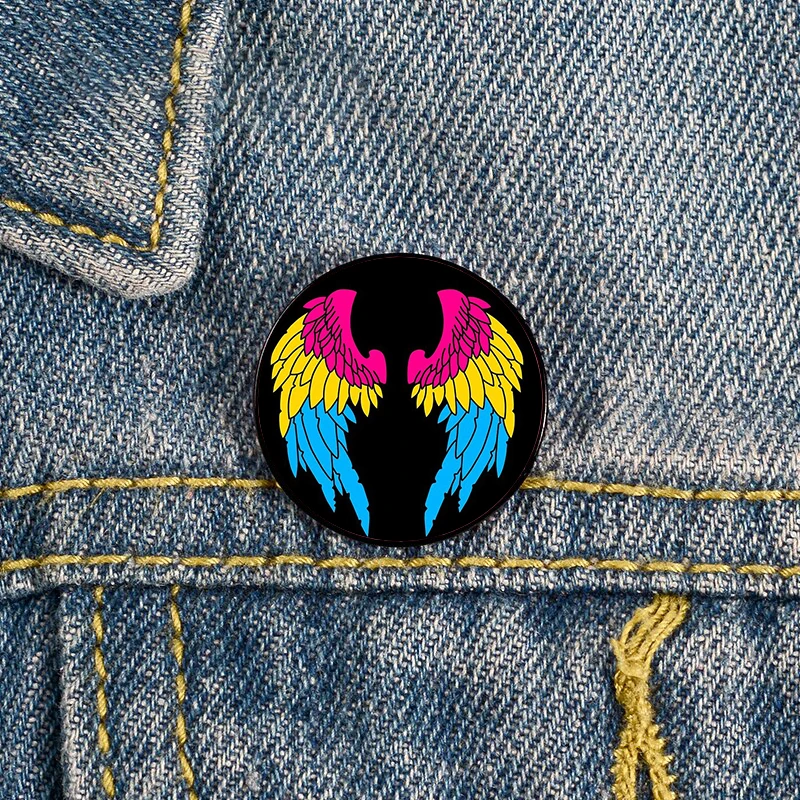 

Pansexual Pride Angel Wings Pin Custom Funny Brooches Shirt Lapel Bag Cute Badge Cartoon enamel pins for Lover Girl Friends