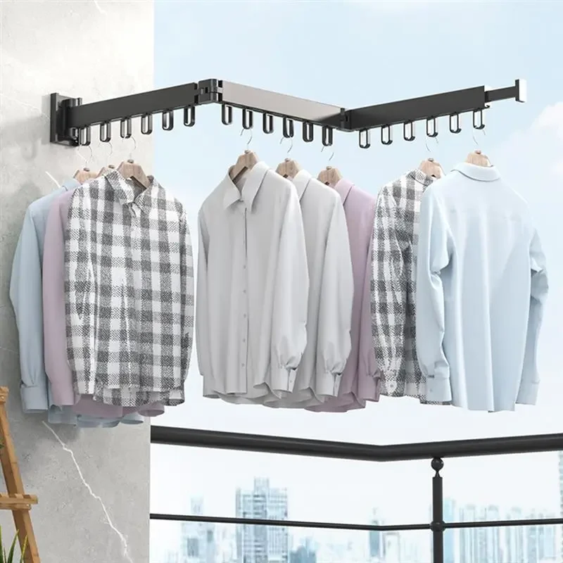 

Elegant Trifold Folding Wall Mount Retractable Clothesline Clothes Drying Rack For Home Balcony Bedroom Laundry.