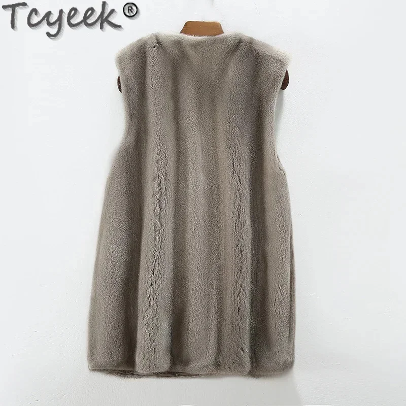 Норковый жилет Tcyeek из натурального меха женская зимняя куртка пальто верхняя