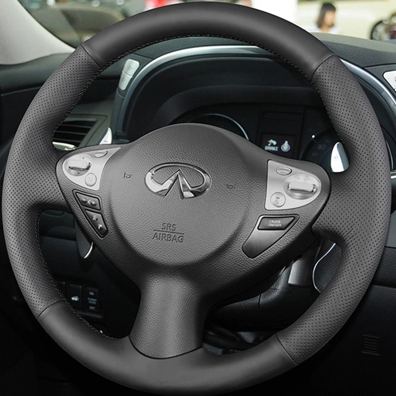 

Car Steering Wheel Cover DIY Black Genuine Leather For Infiniti FX FX35 FX37 FX50 QX70 Nissan Juke Maxima 370Z Sentra SV