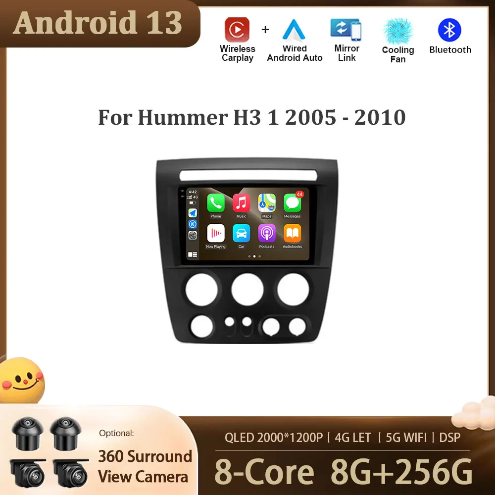 

For Hummer H3 1 2005 - 2010 Android 13 Car Multimedia Radio Video Player GPS Navigation Screen DSP WIFI Wireless Carplay 2din