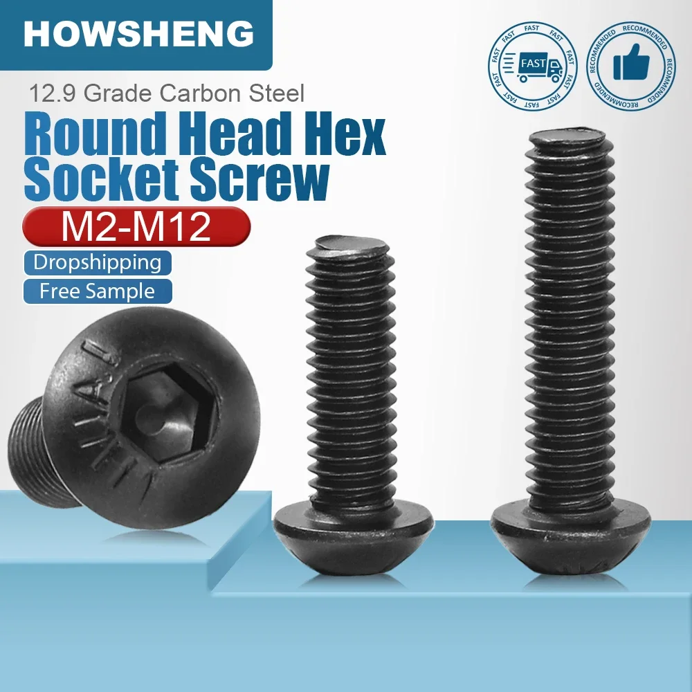 

HOWSHENG 2-50 шт. Винт с шестигранной головкой и круглой головкой M2 M2.5 M3 M4 M5 M6 M8 M10 M12 Винт с шестигранной головкой из углеродистой стали черный