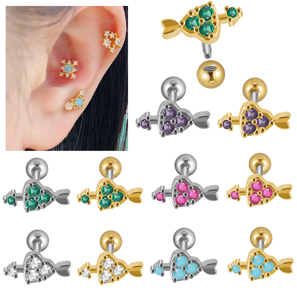 

1PC Surgical Steel AB Zircon Heart Ear Barbell Helix Piercing Cartilage Ear Lobe Tragus Stud Earring 20G Piercing Jewelry