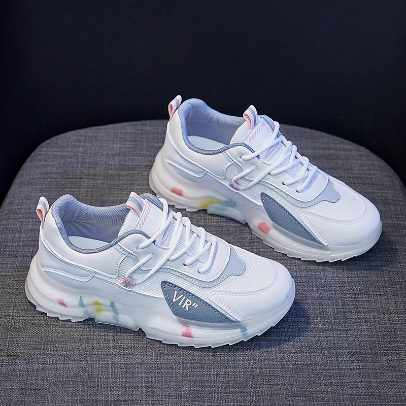 

New Chunky Sneaker Women 2022 Fashionable Casual Shoe Leather Patchwork Platform Sneaker Comfortable Sports Footwear