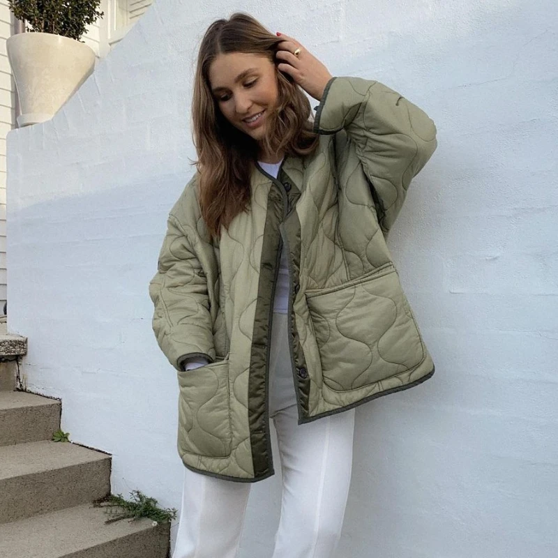 Parka Oversize Coats 2023 Autumn Winter Women's Loose Jackets Outwear Warm Jacket Female Cotton Coat Long Sleeve Parkas Green