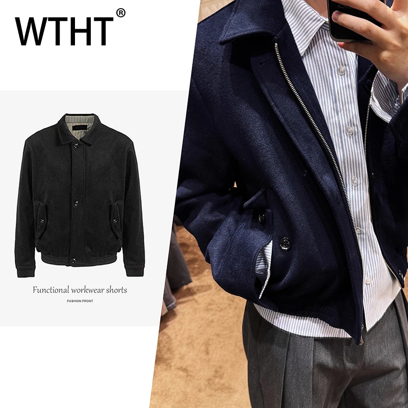 Фото WTHT модные мужские однотонные свободные пальто с отложным воротником, модные осенние однобортные куртки на молнии 2025 года Mlae 2A2387 №1