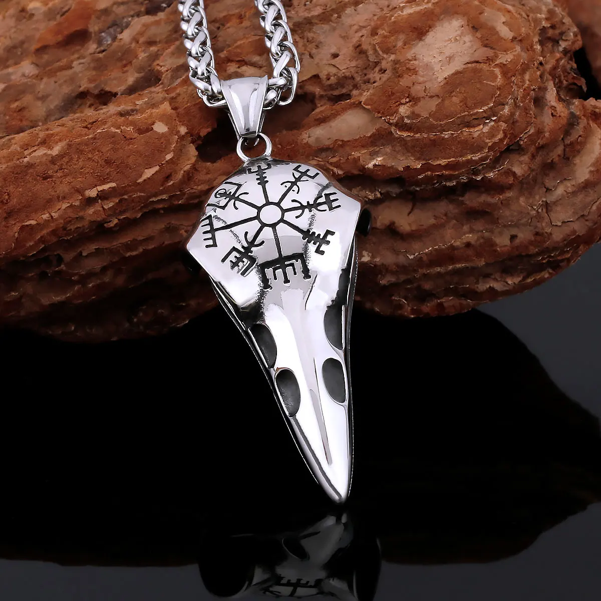 

316L Stainless Steel Retro Viking Necklace Nordic Men's Crow Rune Amulet Pendant Fashion Jewelry Teen Party Accessories