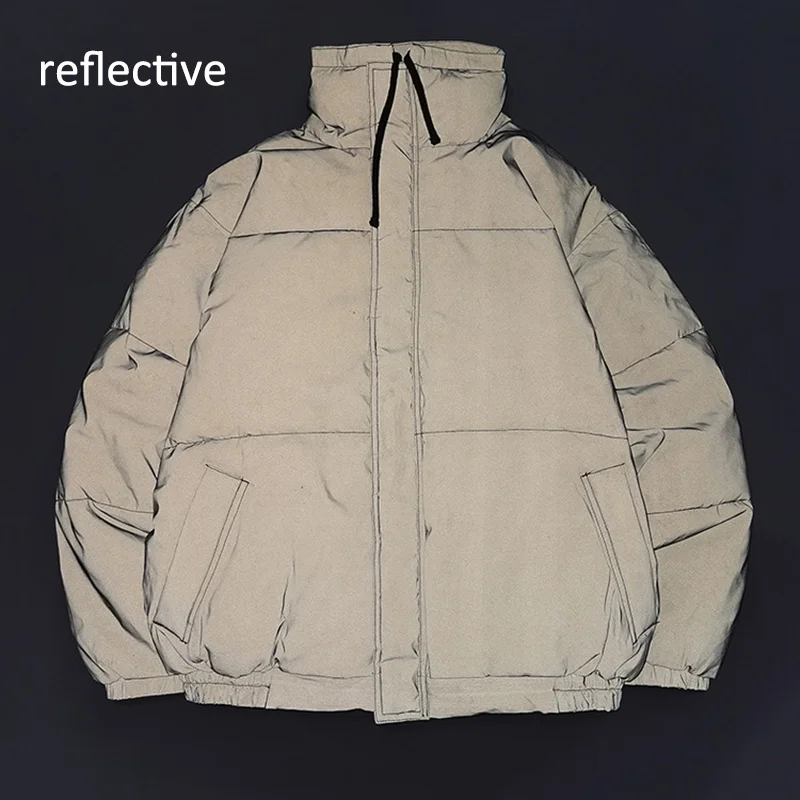 New Reflective Colorful Laser Cotton Coats New Casual Stand Collar Padded Jacket for Men Grey Winter Coat Jackets for Men