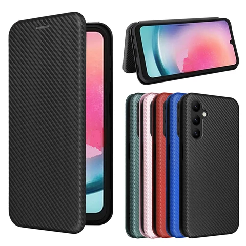 Кожаный флип-чехол для Samsung Galaxy A24 4G, чехол-книжка из углеродного волокна, защитный чехол для SAMSUNG A24, A 24, A2, 4 сумки