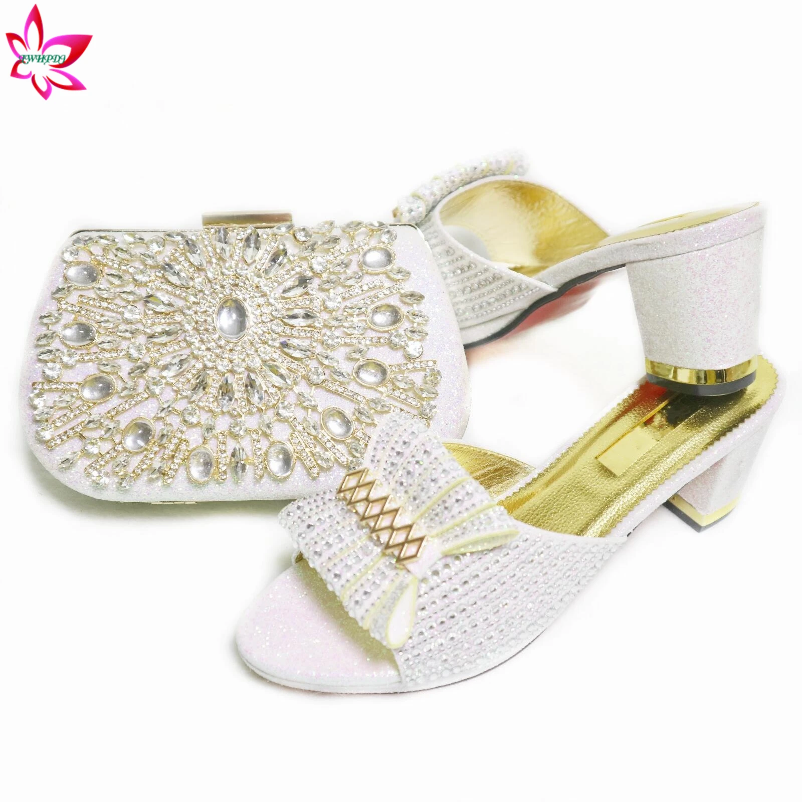 

2022 New Design Italian Women Shoes and Bag Set in White Color High Quality Slipper for Wedding Party