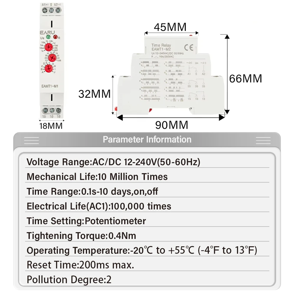 12-240 В переменного тока/постоянного тока тип DIN-рейки 0 1 секунды 10 дней реле