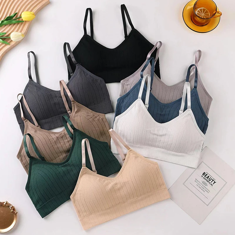 

Женский бюстгальтер-топ с мягкими чашечками, бесшовный красивый бюстгальтер с закрытой спиной, антибликовое белье для девушек, спортивный ...