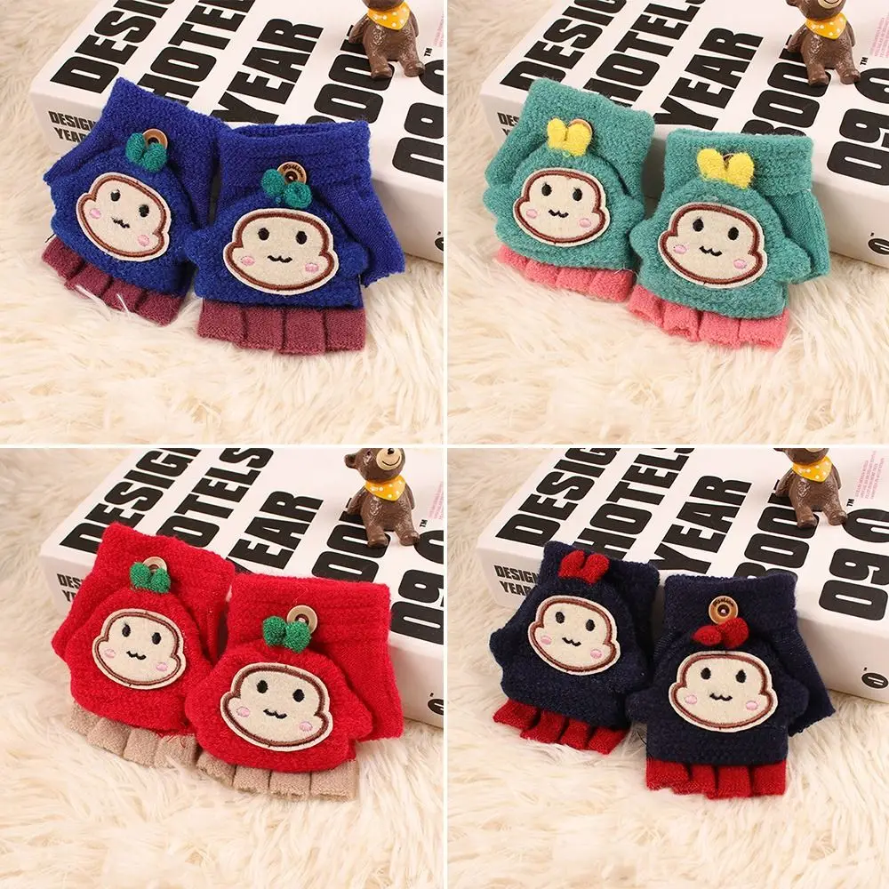 

1-5 Years Children's Accessories Children Knitted Kids Half Finger Mitten Gloves Mittens Flip Cover
