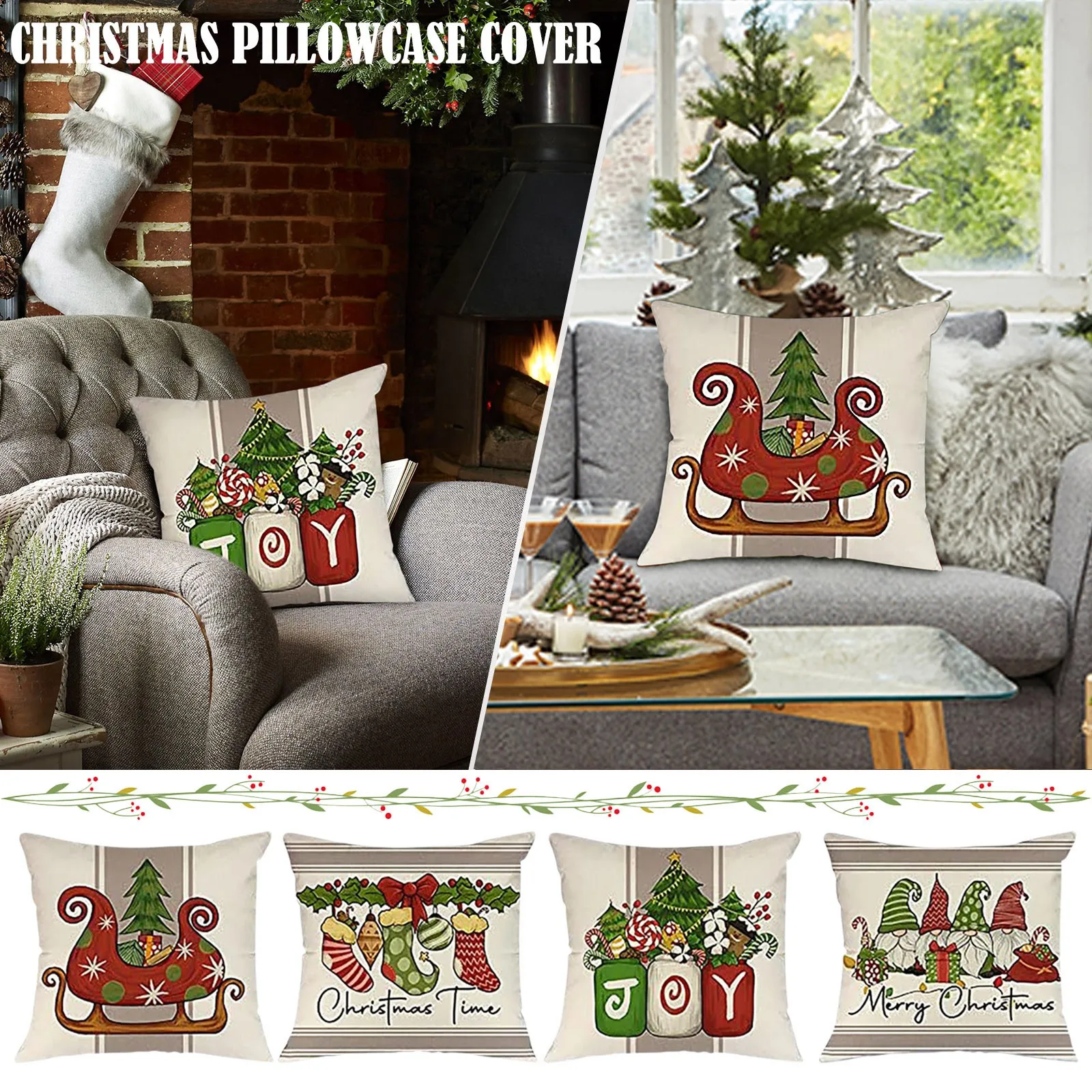 

Стандартные чехлы для подушек, набор из 4 наволочек, льняная Рождественская серия, рождественские украшения, декоративные подушки для кушетки
