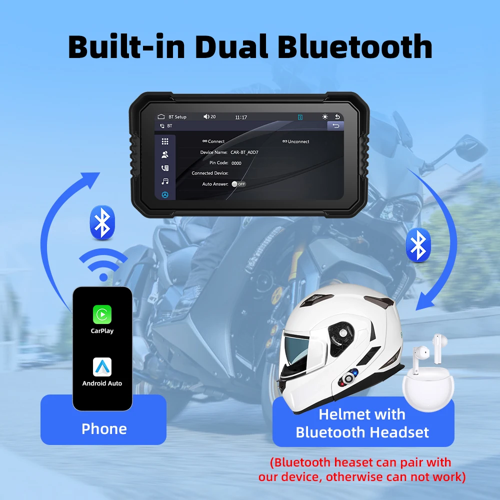 EKIY MTC03 6 25 водонепроницаемый экран для мотоцикла Apple Carplay портативный беспроводной