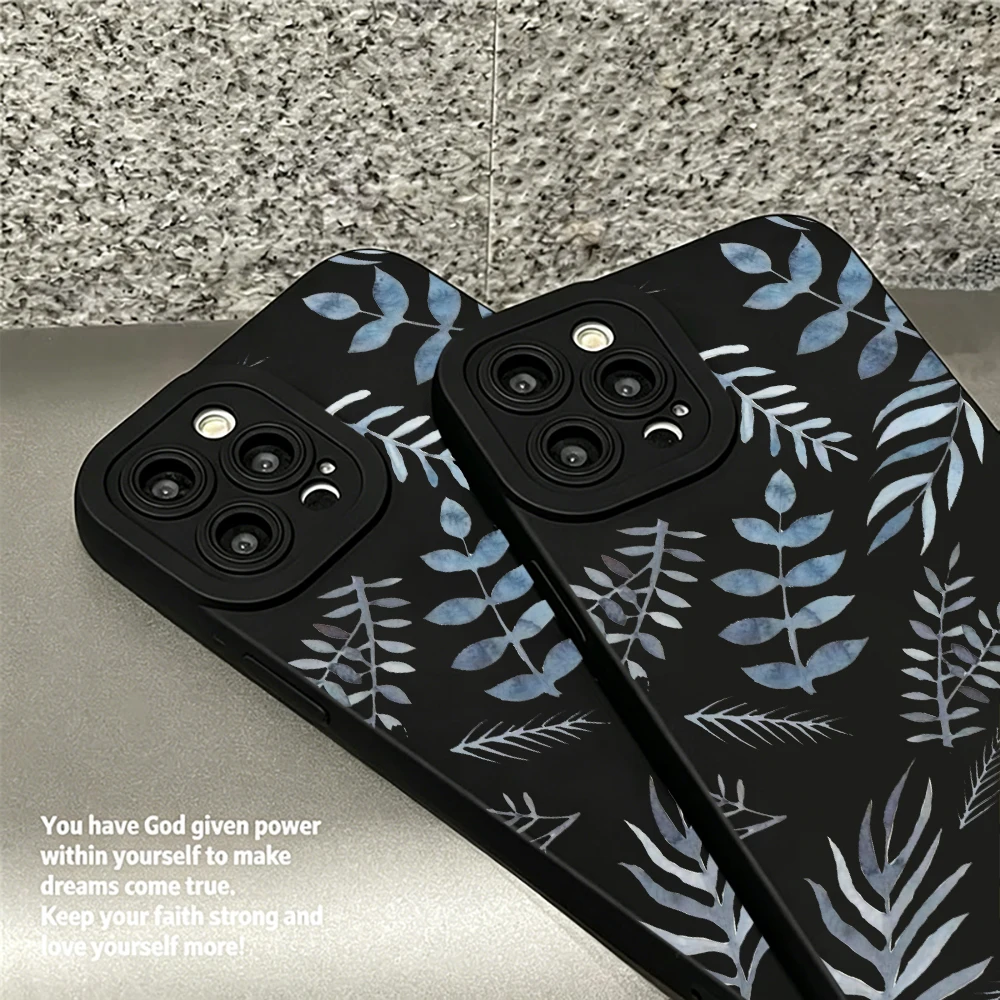 Фото Противоударный чехол-бампер с синими ветвями и листьями для iPhone 17, 16, 15, 14, 13, 12, 11 Pro Max, XS, XR, 7, 8 Plus №5