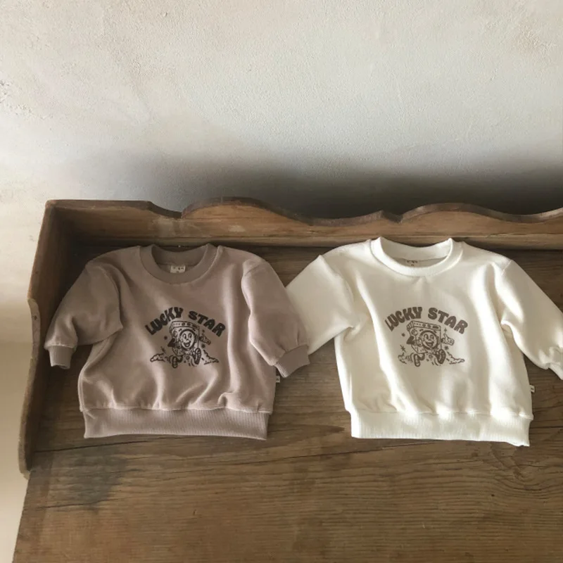

2022 Spring New Baby Cartoon Sweatshirt Fashion Letter Print Boys Girls Pullover Cotton Infant Casual Tops Children Sweatshirt