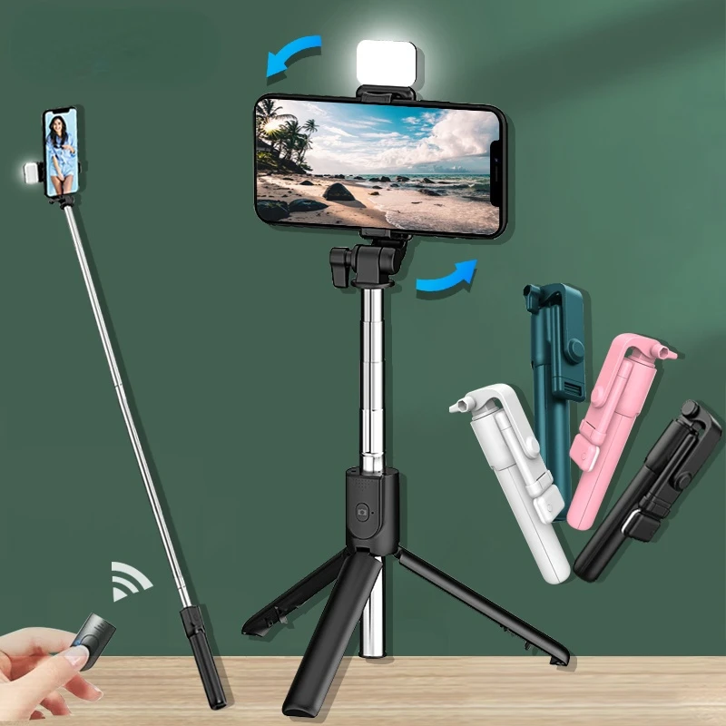 

Selfie Stick Wireless Bluetooth Compatible Foldable Mini Tripod For Phone With Fill Light Shutter Remote Control For IOS Android