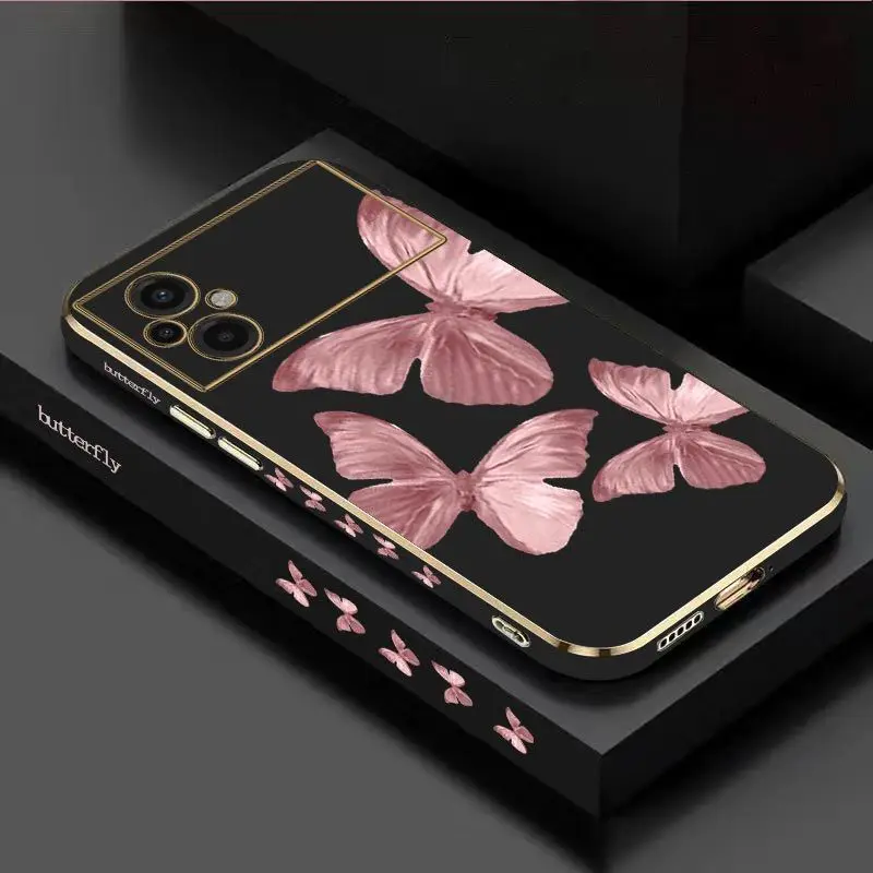 Pink Butterfly Luxury Plating Phone Case For Xiaomi Poco M5 F4 F4 GT X4 X4 GT M4 Pro F3 X3 M3 X3 NFC X2 X3 Pro C40 Cover