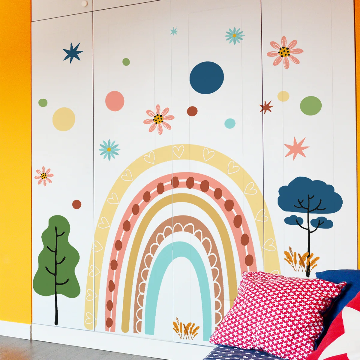 

Large Rainbow Flower wave point wallpaper living room room decoration wall sticker self-adhesive wholesale Wall Sticker