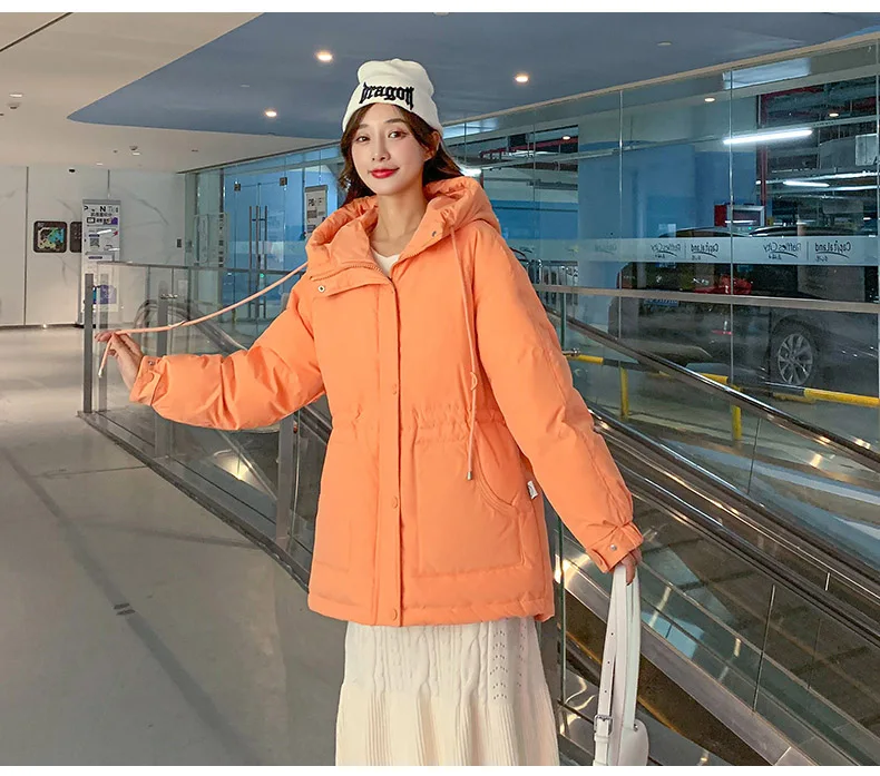 2021 New Winter Women Parkas Jackets Slim Hooded Thicken Warm Padded Coat Female Winter Outwear Jacket Parkas Orange Pink Coat