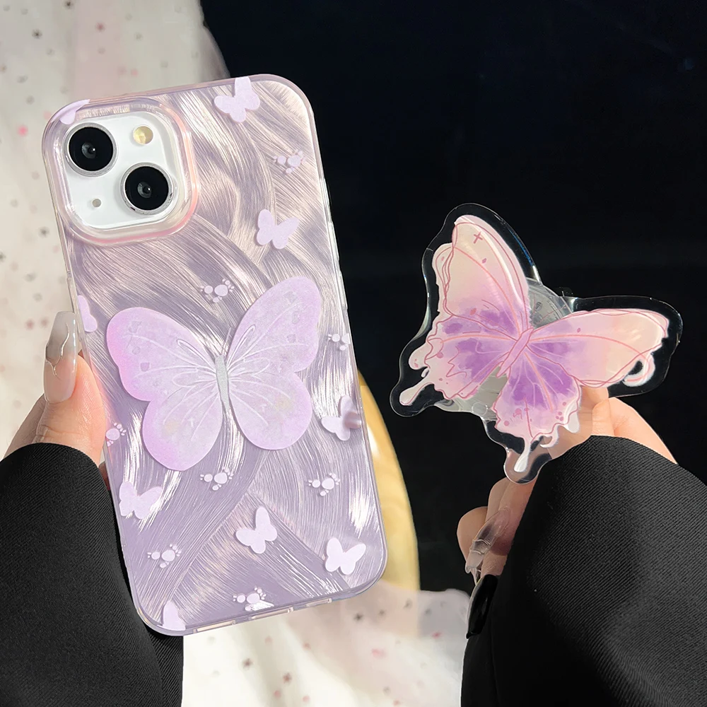 Чехол для телефона с 3D-бабочкой и кронштейном iPhone 16 15 14 12 13 11 Pro Max Plus чехлы лазерным