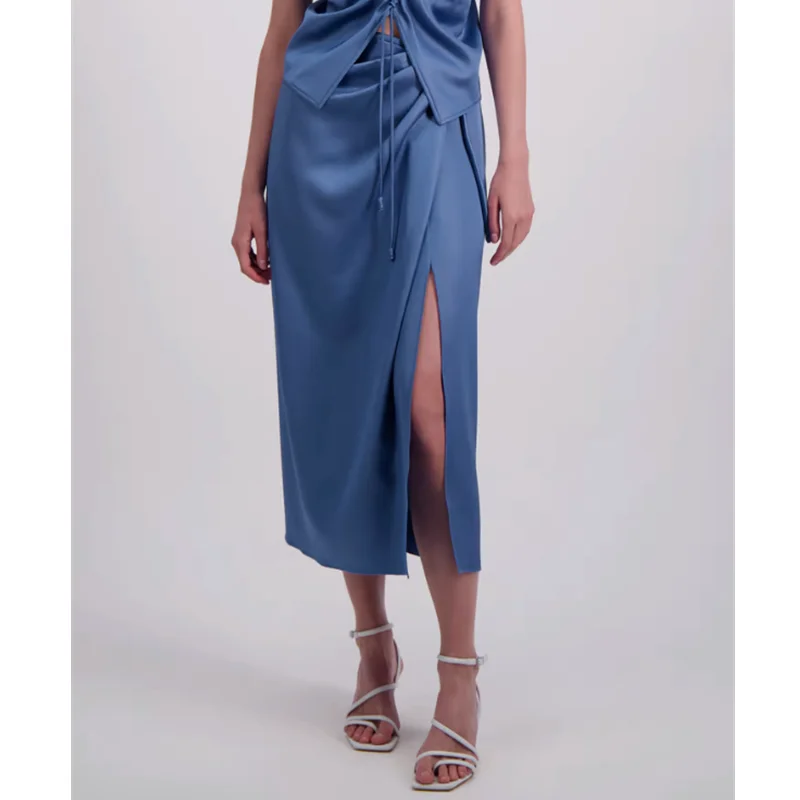 

Юбка-карандаш N @ NUSHKA, Синяя женская дизайнерская нишевая юбка с завышенной талией, с запахом, в стиле для женщин