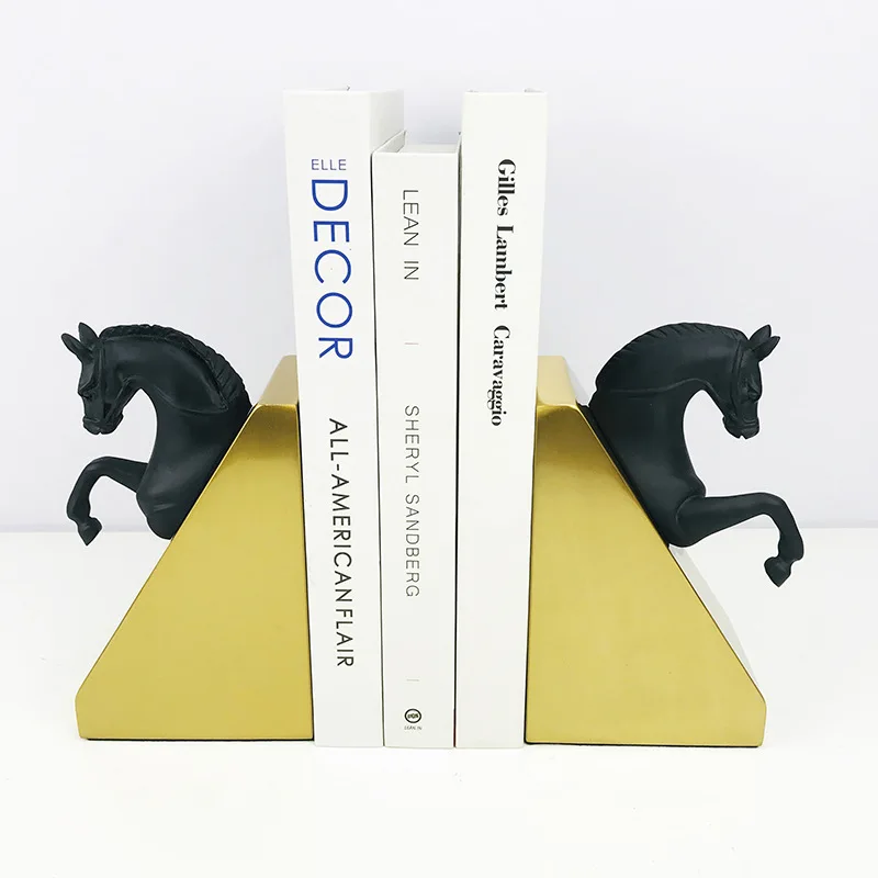 American Retro Horse Head Bookend Ornaments Metal Resin Antique Figurines Home Office Study Book Shelf Decoration Bookend Crafts
