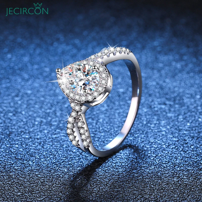 

JECIRCON 1 Carat D Color Moissanite Ring for Women 925 Sterling Silver Water Drop Simulated Diamond Luxury Wedding Ring Jewelry