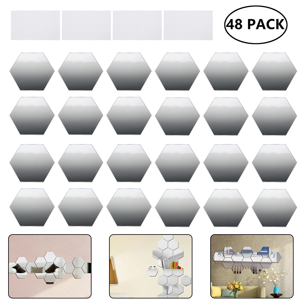 

Hexagon Mirror Wall Stickers 12/48PCS DIY Art Wall Decoration Home Wall Mirror Decor Acrylic Living Room Bathroom Accessories