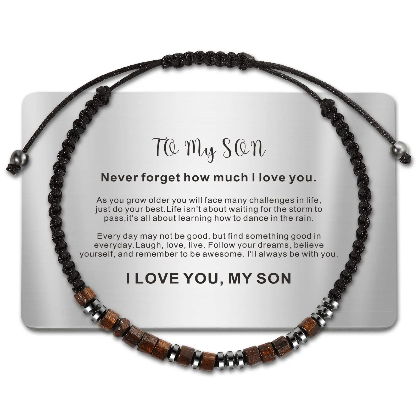 

To My Son Morse Code Bracelet with Mirror Steel Message Plate Morse Code Bracelet Jewelry Gift for Grandson Daughter Husband