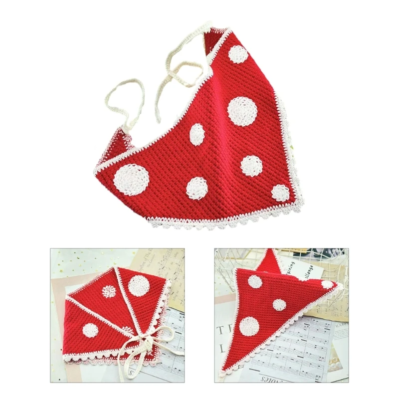 

Small-fresh Dot Pattern Hair Kerchief Cute Crochet Bandana Tie Back Headwrap NEW